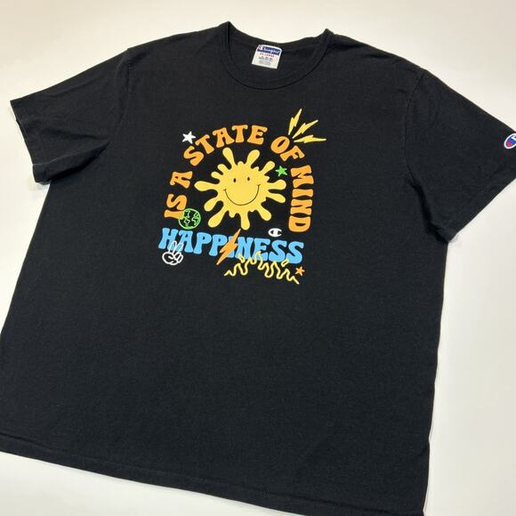 Champion Shirt Mens Size 2XL XXL Black Happiness Logo Tee Short Sleeve - Picture 3 of 12
